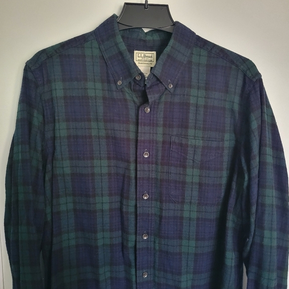 LL Bean Men's Scotch Plaid Flannel Shirt Traditional Fit Tartan Green Med 228061 - Picture 4 of 11